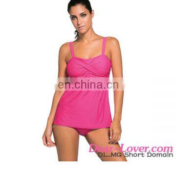 Hot Deep Pink 2pcs Swing Tankini Beautiful Girl Sex Swimsuit Dress