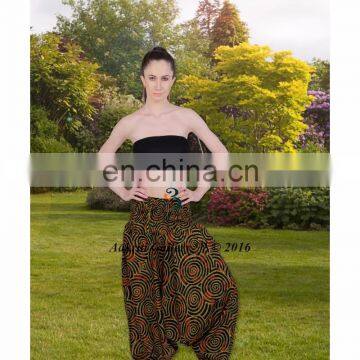 Cotton Thai Jumpsuit Hippy Olive Spiral Print Aladdin Yoga Harem Pants Teens