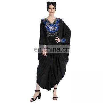 Elastic muslim women maxi dress soft fabric bat style big sleeves abaya