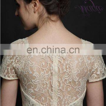 Stock Light Beige Short Sleeve v Neck Short Lace Dress for Online Shopping photo-4