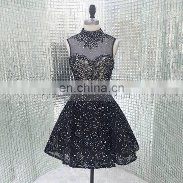 Wholesale High Neck Two Piece Beaded Black Lace Cocktail Dress Cocktail Dresses LX280