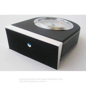 Silent Alarm Clock Leather Table Travel Home Hotel Alarm Clock With Nightlight for Office Bedroom Living Room Decoration photo-3