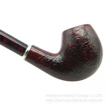 410mm Length Wooden Resin Long Tobacco Pipe With Small Flower Engraving Head for Smoking photo-3