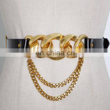 TWOTWINSTYLE Waist Sweat Belt For Women PU Patchwork Metal Chain Hollow Out Adjustable Streetwear photo-4