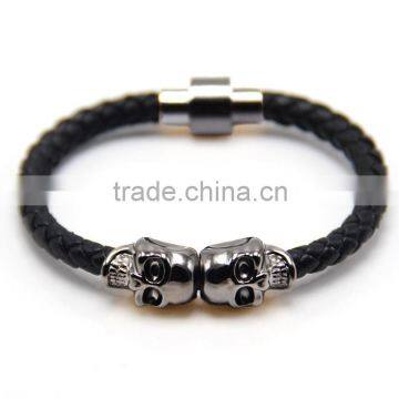 guangzhou fatory fashion new skull charm f leather bracelet for men in 2016