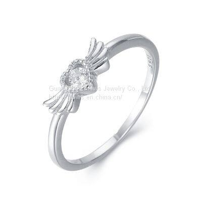 S925 Silver Ring Female Simple Love Wings Ring Ins Popular Diamond Ring