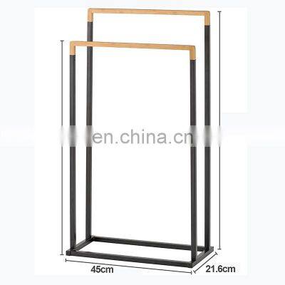 Горячая продажа: настольная ванная полотенцесушилка для дома, двойная бамбуковая полотенцесушилка photo-3