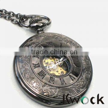 Vintag Classic Broze Smooth Windup Mechanical Steel Skeleton Chain Pocket Watch