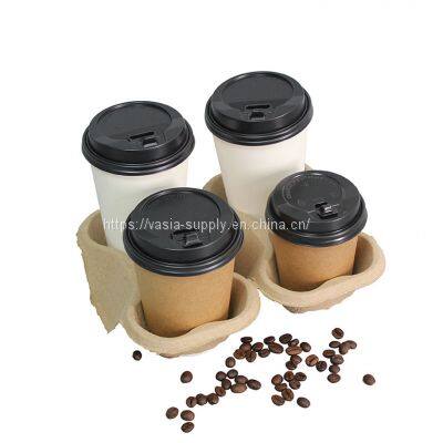 Best Selling Disposable Coffee Carrier Drink Tray 2 Cup Paper Moulded Pulp Cup Tray Holder