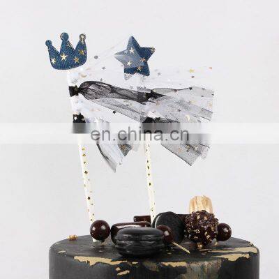 Cake Topper Star Crown Shape Decor for Party Baking Decoration Celebration Suppliers Plug-in Stick Cake Topper