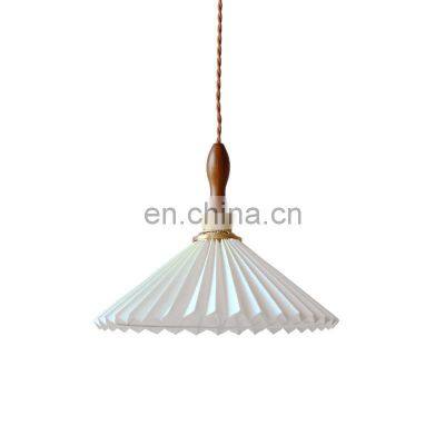 Japanese Pleated Cloth Pendant Lamp for Bedroom Bedside Dining Room Hang Lamp Retro Restaurant Bar Chandelier