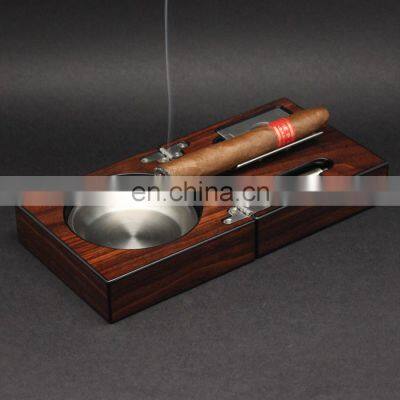 Luxury Customized Printing Logo Diy Wood and Metal Walnut Cigar Ashtray photo-3