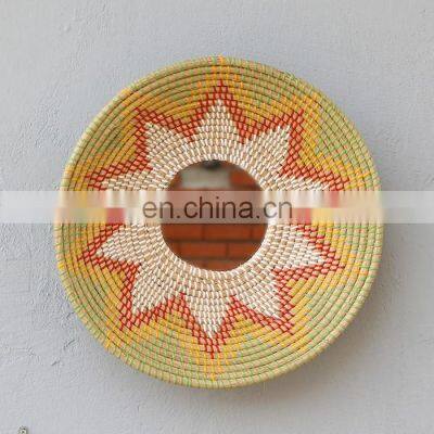 Flower Pattern Custom Color Seagrass Boho Mirror With Plastic String Wall Mirror Decor Art Decor Manufacturer Vietnam Supplier photo-4