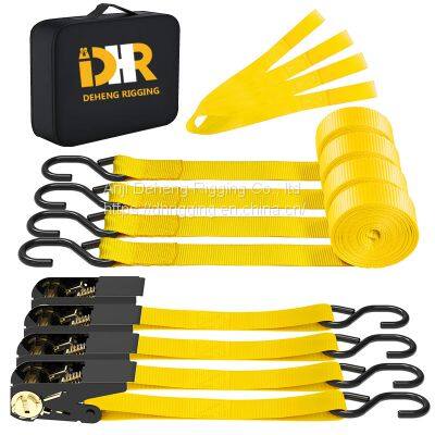 1 Inch Ratchet Tie Down Strap With S Hook for Cargo Control 4pk photo-2