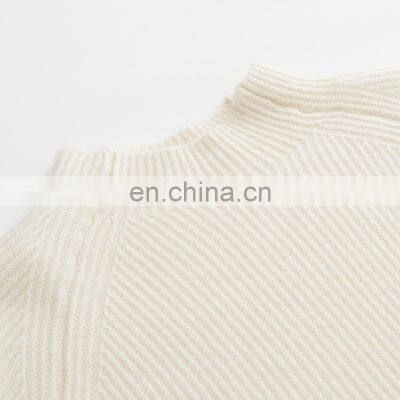 High End 100% Cashmere Pullover for Women Wholesale Casual Winter Sweater With Geometric Rib Round Neck Design\