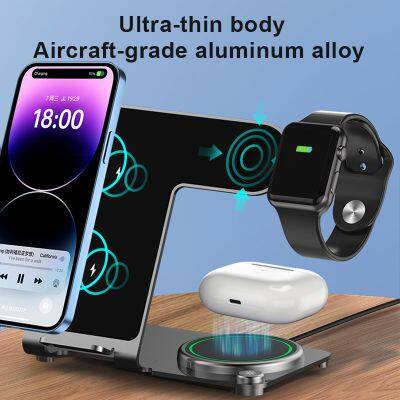 New 2023 Products Aluminum 3 In 1 Wireless Charger Stand Wireless Charger Station 3 In 1 For Iphone 15 photo-6