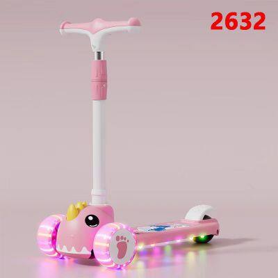 Children's Scooters, Children's 3-wheel Music Glowing Folding Toys, Outdoor Sliding Sports, Boys and Girls