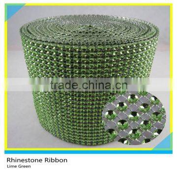 Gem Rhinestone Mesh Sew on Stick on Lime Green Plated 10 Yards 24 Rows Roll