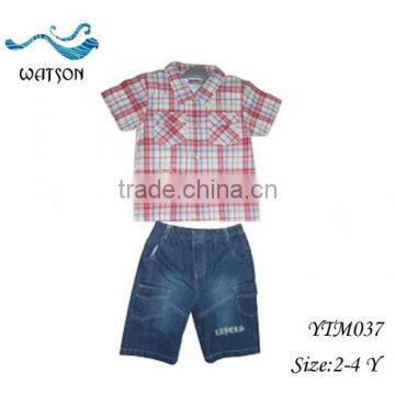 Boy Summer Wear Plaid Red Shirt Matching Denim Jeans Pants