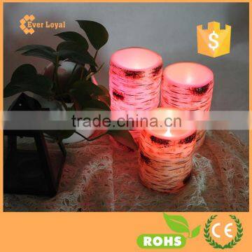 Set of 3 Resin Flameless Battery Operated LED Candles Remote Control With Warm Amber and Color Changing Modes