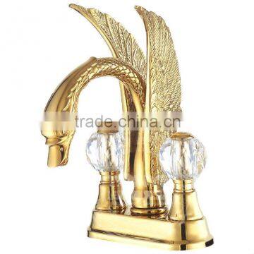 Brass Artistic Basin Mixer, Swan Shape, Gold Color Animal Mixer