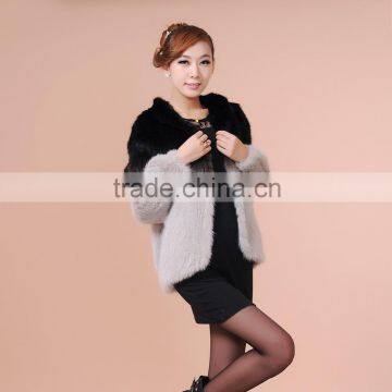 Double color knitting mink fur coat for ladies in 2015 fashion with hat