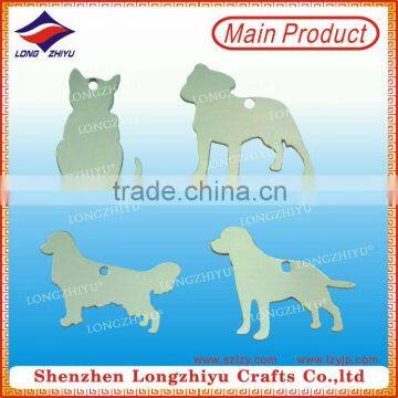 Aluminium brushed metal pet nameplate,dog shape pet label charms tag for promotion