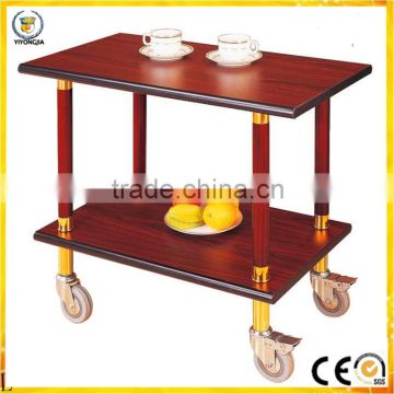 2 layers wooden service dining liquor trolley for hotel air restaurant yiyongjia with four wheel