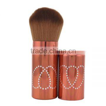 Hot Sell Beauty Orange Heart Shape Retractable Cosmetic Powder Brush with Heart Shape Diamond on Tube