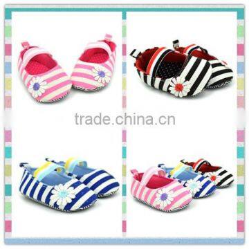 2016 Newest Style Newborn Baby Cotton Stripes Daisy Soft Sole Infant Prewalker Toddler Shoes