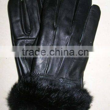 rabbit fur cuff lady real genuine leather gloves LG-06