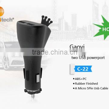 Amazon hottest selling Chian factory supply New mini USB Car Charger For Iphone Mini Dual Usb Car Charger (C22)