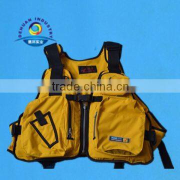 fishing foam life jacket with many pockets, yellow color