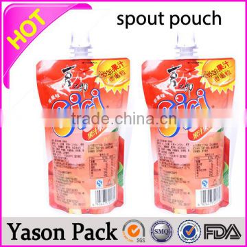 Yason reusable juice spout pouch/soybean milk pouch stand up spout pouch for liquid clear spout pouches/transparent stand up bag