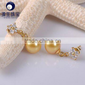 Japanese Circular 7--7.5mm Golden Akoya Pearl Jewelry Earrings for Sales photo-5