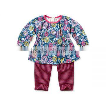 DB799 dave bella 2014 fall/winter printed long sleeve baby clothing sets for girl wholesale printed sets baby clothing sets