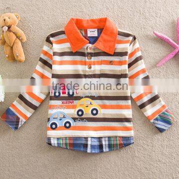 2-6Y (82159#orange) Baby & Kids Toddler Boys Clothing cars embroidered striped o-neck long sleeve t shirt