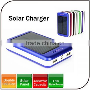 2014 New style portable Dual USB output 13800mAh solar mobile charger