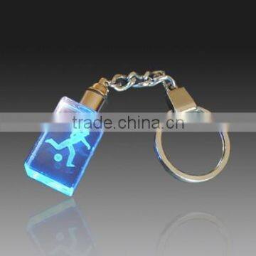 Factory wholesale birthday premiums gifts custom design with playing golf laser inside K9 crystal 3d keychain