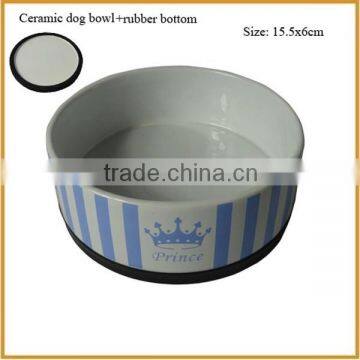 hotsale round ceramic dog bowls with rubber bottom pet bowls
