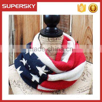 C6115 American national flage infinity chunky scarf knitted pattern