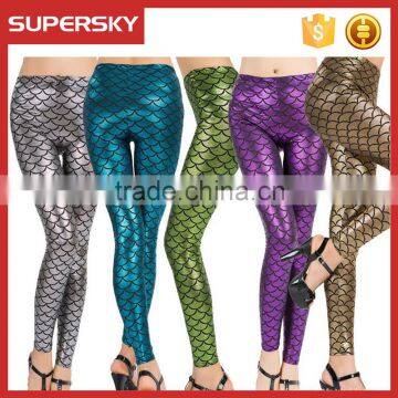 B428 Hot Sale Women Sexy Stretchy Snakeskin Fish Scale Printing Seamless Leggings Show Skinny Tight Jegging