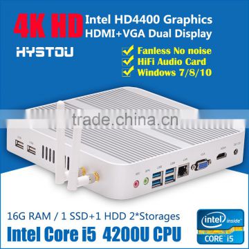 Smart barebone i5 desktop computer Fanless Windows8.1 OS Mini PC with Intel Quad Core i5 - 4200u 4G RAM, 60G SSD + 160G HDD