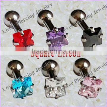 Wholesale Square Zircon High Polish Stainless Steel Cartilage EarTragus Barbell Rings [ET-121]