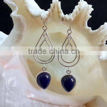 Lapis Teardrop Cabochon 925 Sterling Silver Earrings, Fashionable Bezel Earrings, Designer 925 Silver Earrings