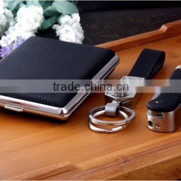Mirror With Leather Cover Box With Multiple Knife and Keychain With Chrome Plated Gift Set photo-2