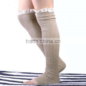 High Quality Cotton Adult Knitted Knee High Leg Warmers Ruffled Lace Winter Women Boot Socks Leg Warmer 5 Colors photo-4