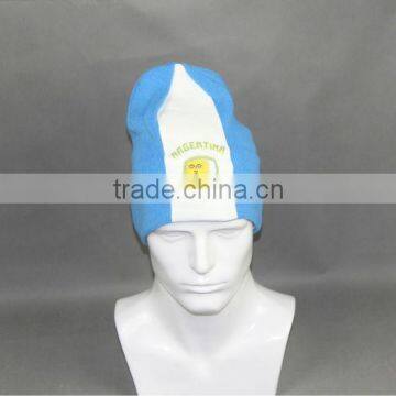 2014 World Cup Fan's Argentina Flag Sports Knitted Acylic Beanie Hat With Embroidered Logo