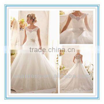 2014 New Fashion Classic Chantilly Lace on Tulle with Wide Hemline and Satin Waistband Sexy Wedding Night Dresses (WDBG-2607)