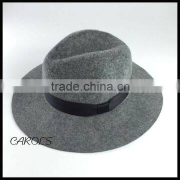 wool felt hat blank wholesale wide big brim grey fedora hats with black ribbon